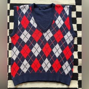 Men's Argyle Sweater Vintage Vest - Red, White, and Blue